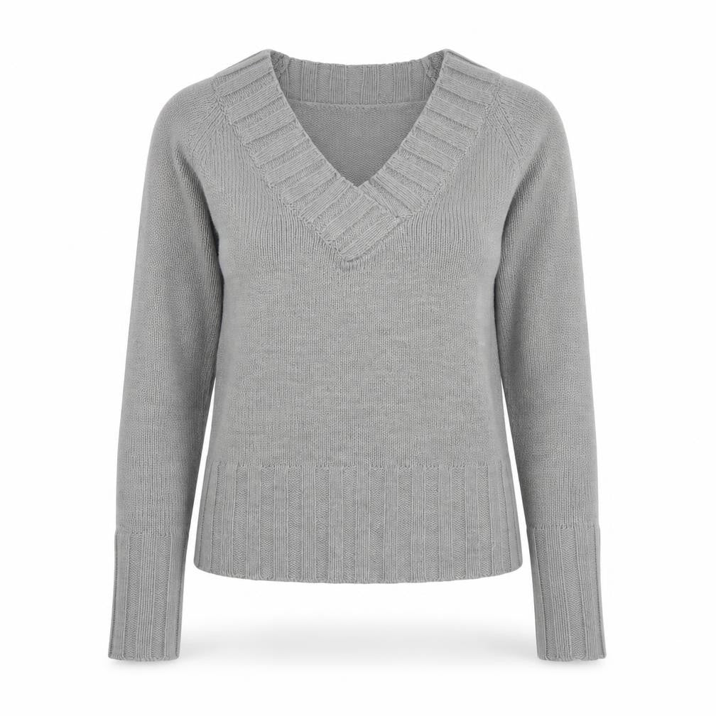 Redoute Womens Grey V-Neck  Acrylic Pullover Jumper Size 4