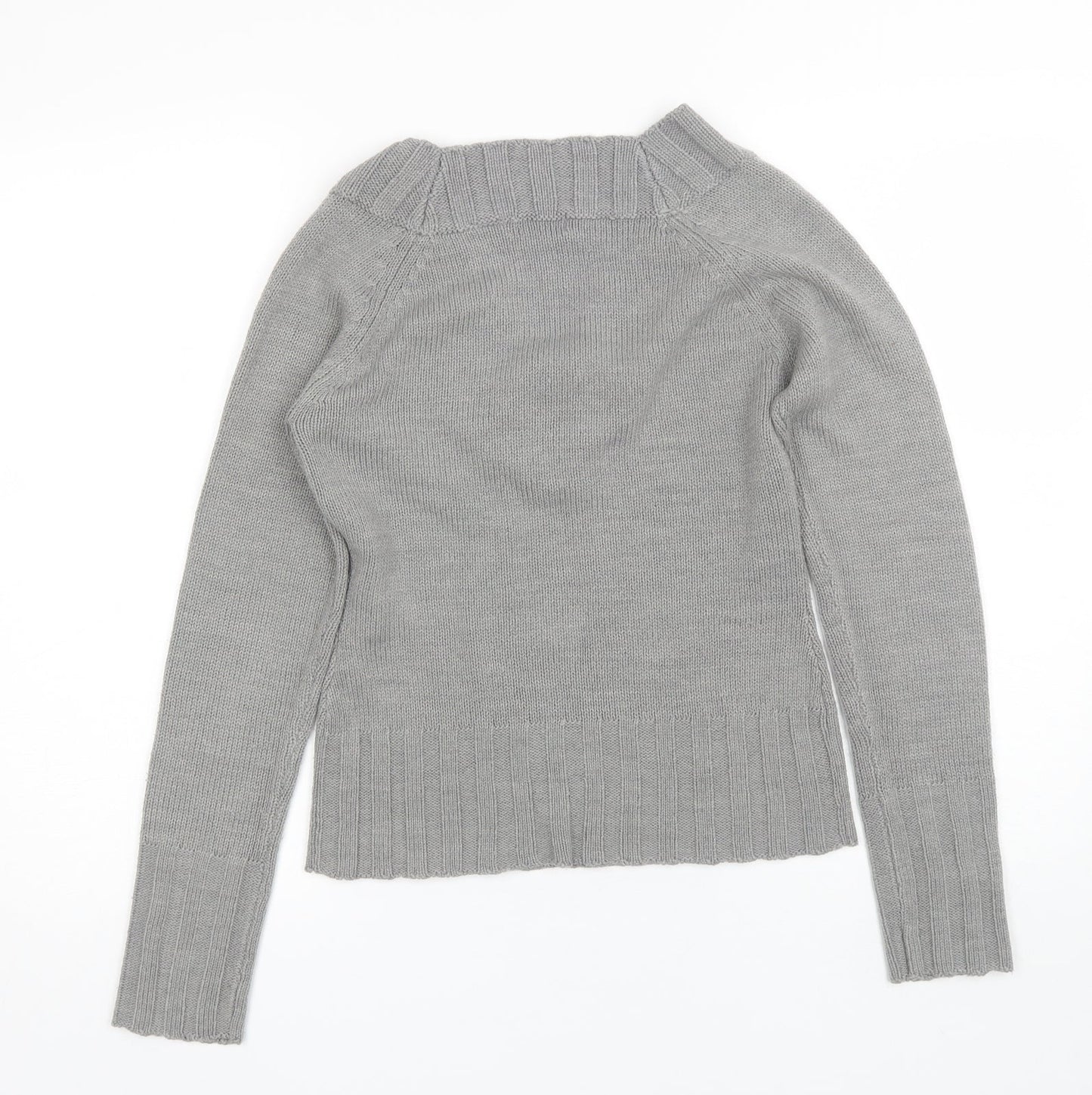 Redoute Womens Grey V-Neck  Acrylic Pullover Jumper Size 4