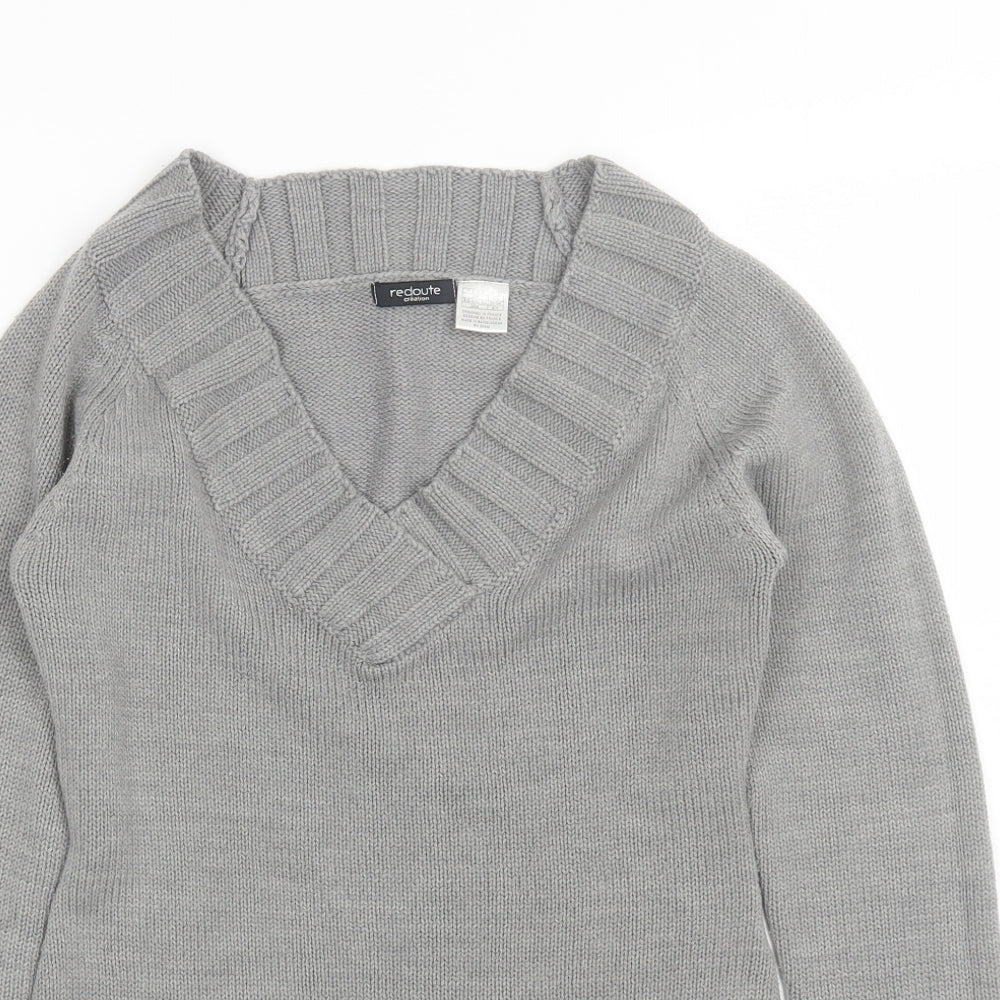 Redoute Womens Grey V-Neck  Acrylic Pullover Jumper Size 4