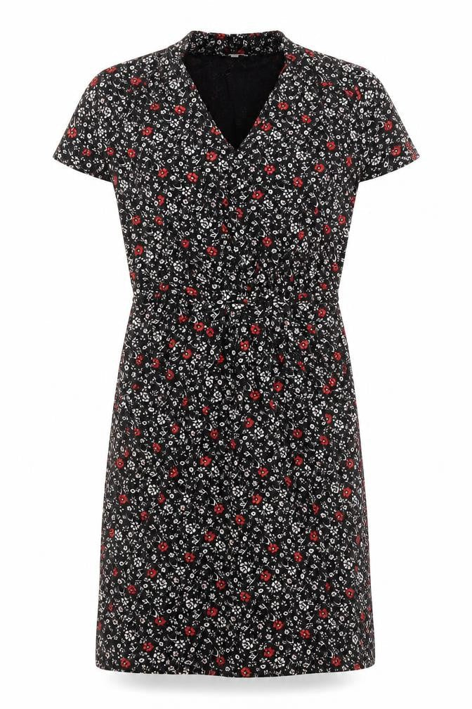 Papaya Womens Black Floral Viscose Shift  Size 8  V-Neck