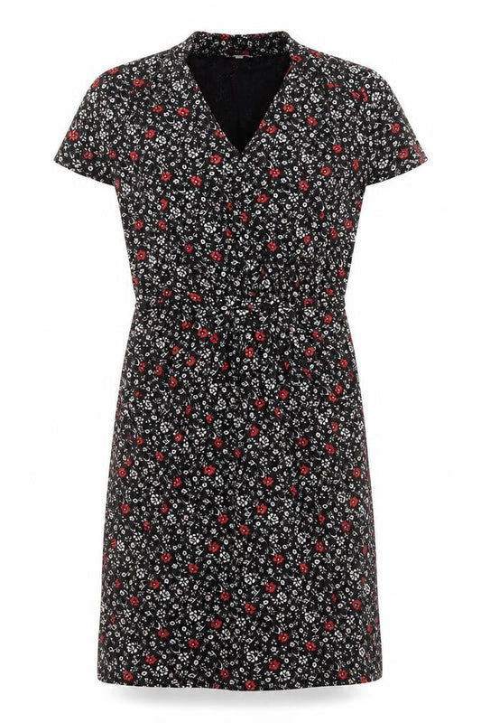 Papaya Womens Black Floral Viscose Shift  Size 8  V-Neck