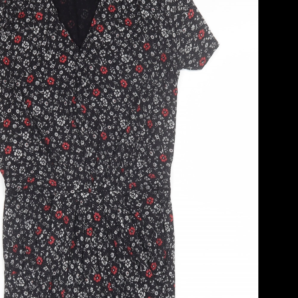Papaya Womens Black Floral Viscose Shift  Size 8  V-Neck