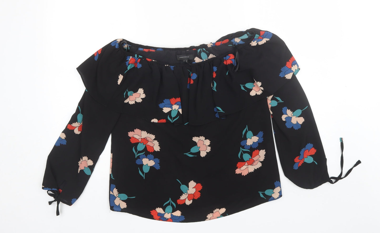 Atmosphere Womens Black Floral Polyester Basic Blouse Size 6 Off the Shoulder