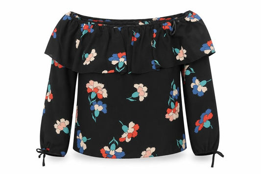 Atmosphere Womens Black Floral Polyester Basic Blouse Size 6 Off the Shoulder