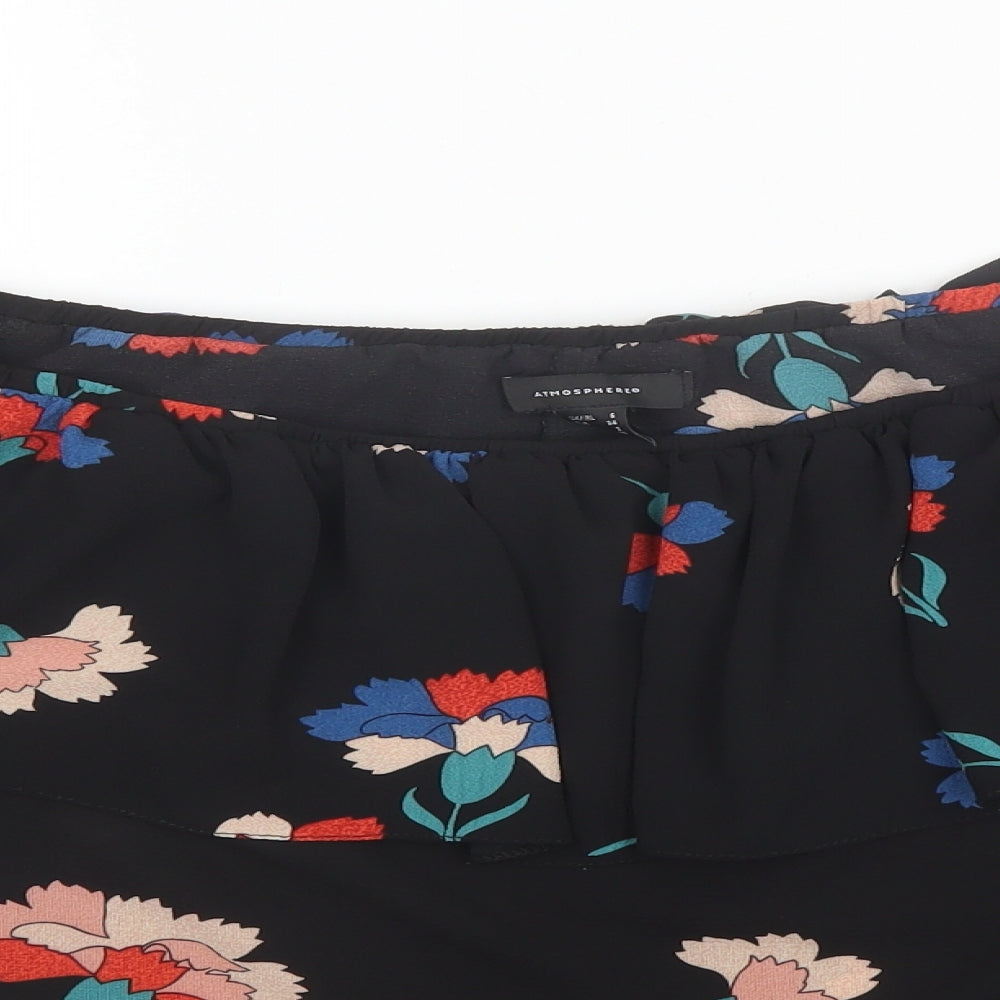 Atmosphere Womens Black Floral Polyester Basic Blouse Size 6 Off the Shoulder