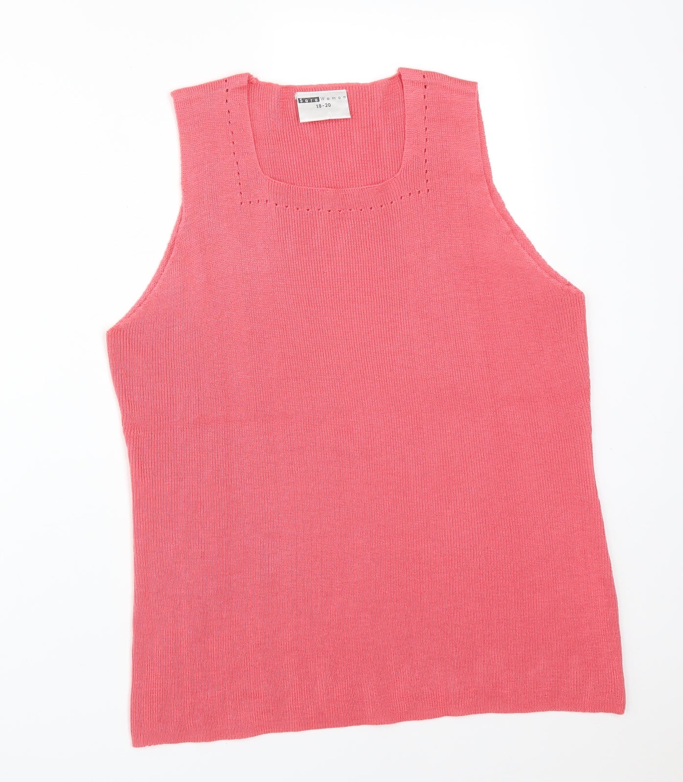 Sara Womens Pink  Acrylic Basic T-Shirt Size 20 Square Neck