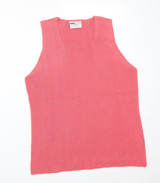 Sara Womens Pink  Acrylic Basic T-Shirt Size 20 Square Neck