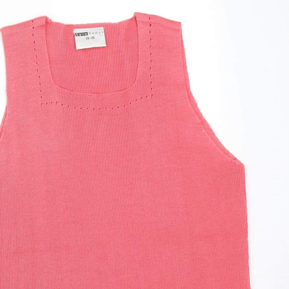 Sara Womens Pink  Acrylic Basic T-Shirt Size 20 Square Neck