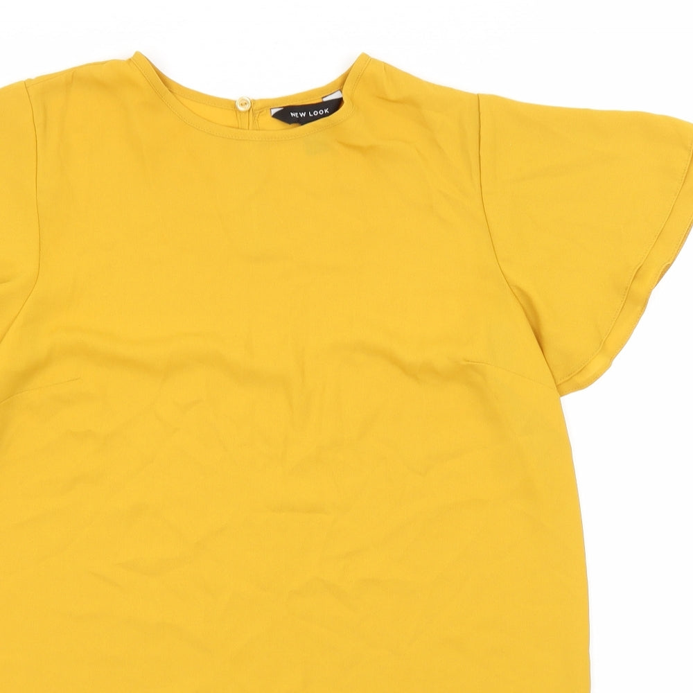 New Look Womens Orange  Polyester Basic T-Shirt Size 8 Round Neck
