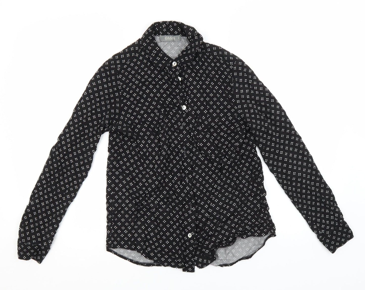 Oasis Womens Black Geometric  Basic Button-Up Size 8 Collared