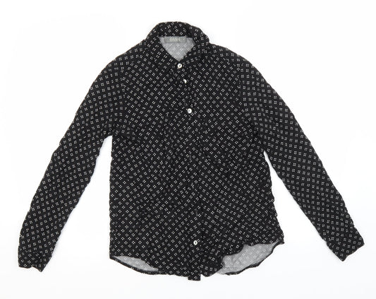 Oasis Womens Black Geometric  Basic Button-Up Size 8 Collared
