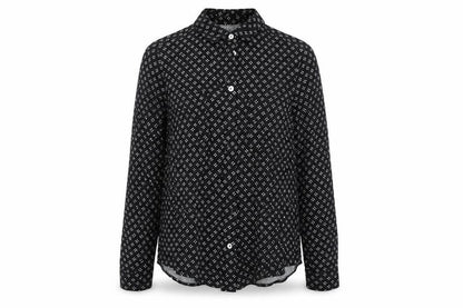 Oasis Womens Black Geometric  Basic Button-Up Size 8 Collared