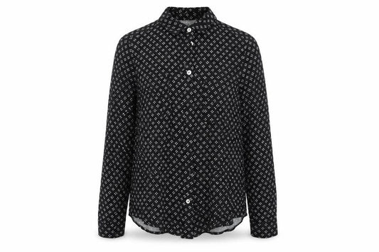 Oasis Womens Black Geometric  Basic Button-Up Size 8 Collared
