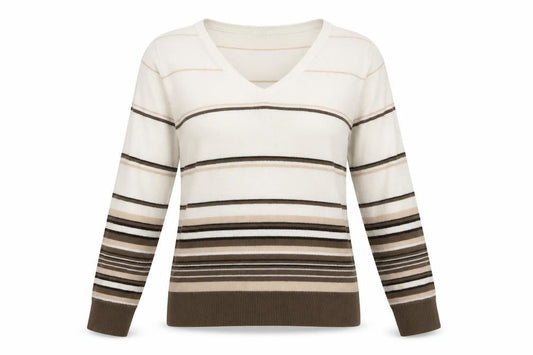 Tu Womens White V-Neck Striped Acrylic Shrug Jumper Size 14