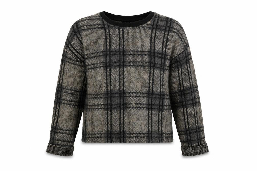 Topshop Womens Beige Crew Neck Check Acrylic Pullover Jumper Size 6