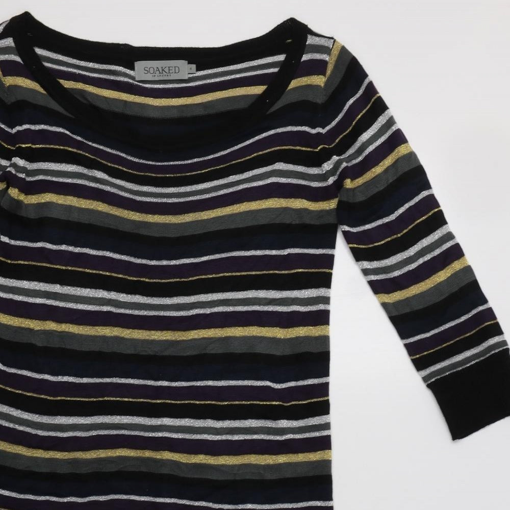 Soaked in Luxury Womens Multicoloured Striped Acrylic Jumper Dress  Size S  Boat Neck