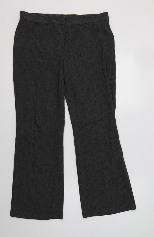 M&S Womens Black Herringbone Polyester Dress Pants Trousers Size 14 L28 in Regular