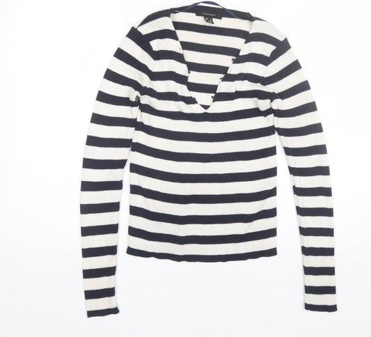 Atmosphere Womens Blue V-Neck Striped Polyester Pullover Jumper Size 12