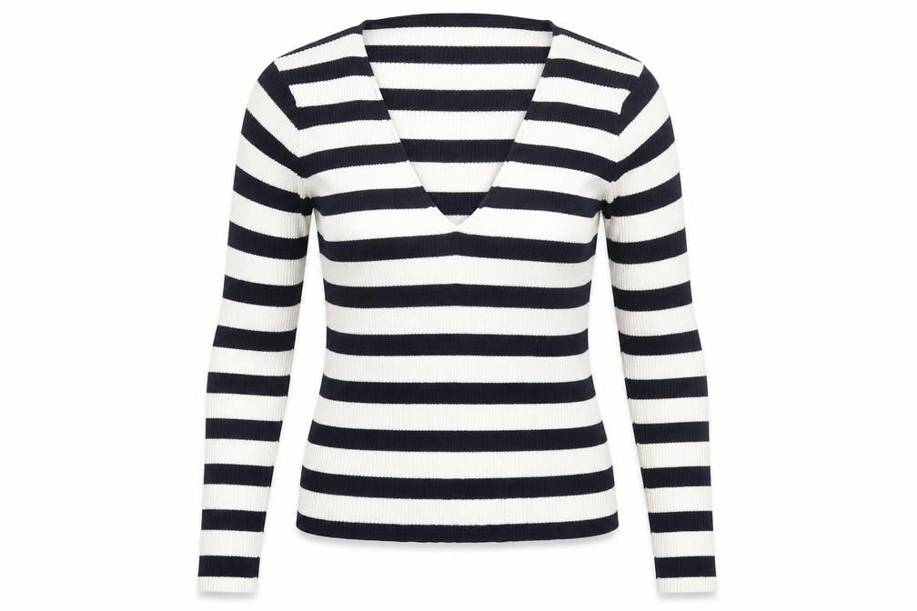 Atmosphere Womens Blue V-Neck Striped Polyester Pullover Jumper Size 12