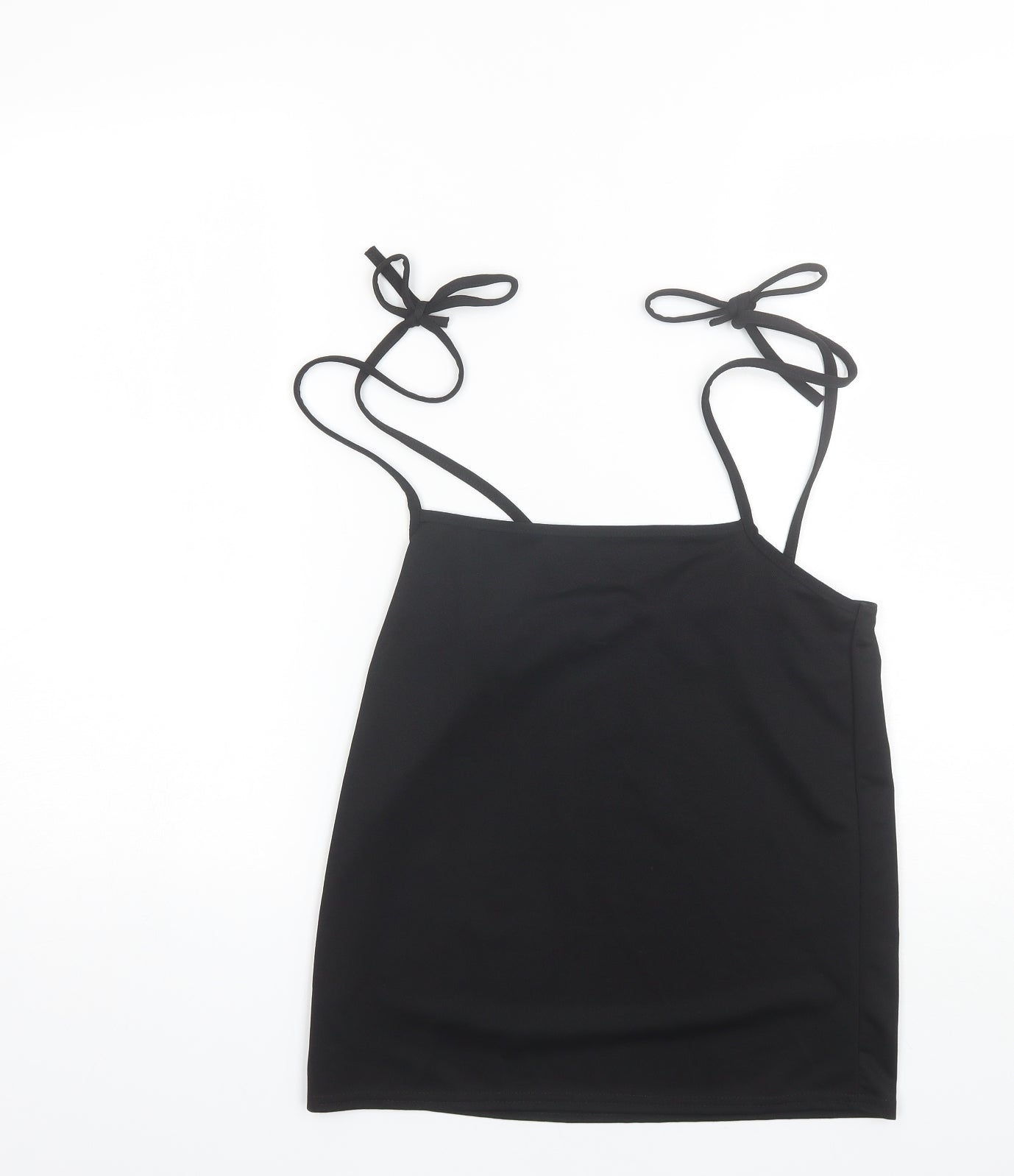 PRETTYLITTLETHING Womens Black  Polyester Camisole Blouse Size 10 Round Neck
