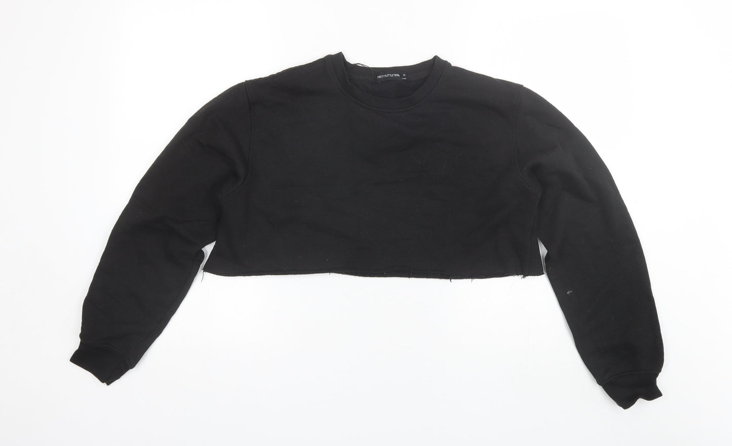 PRETTYLITTLETHING Womens Black Round Neck  Cotton Pullover Jumper Size M   - Cropped