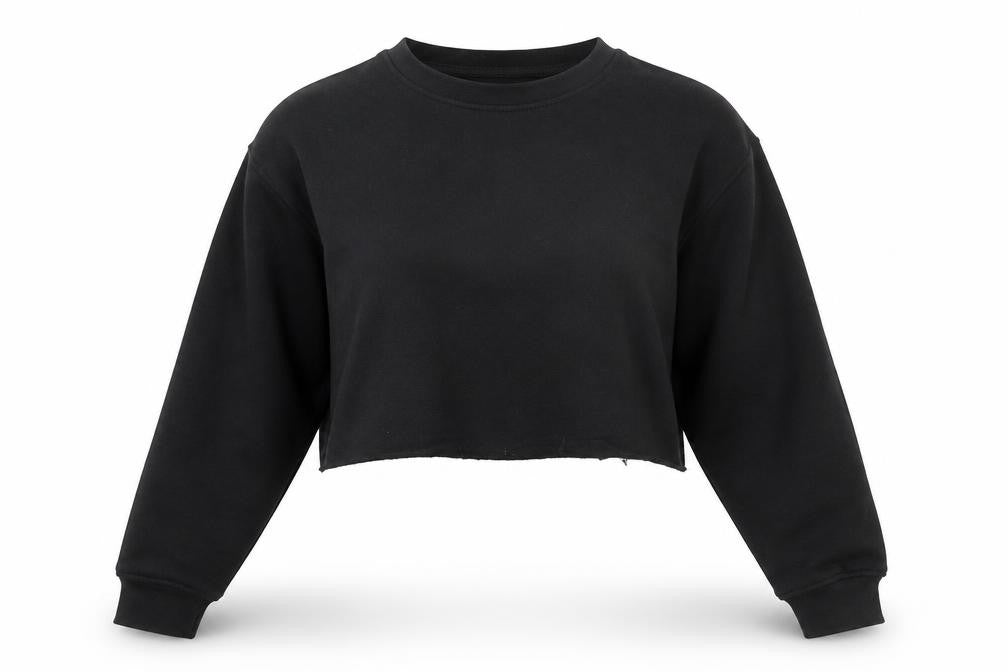 PRETTYLITTLETHING Womens Black Round Neck  Cotton Pullover Jumper Size M   - Cropped