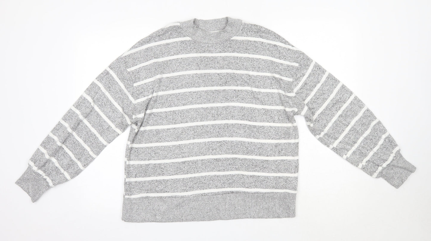 M&S Womens Grey Round Neck Striped Viscose Pullover Jumper Size 12   - The Lounge Edit