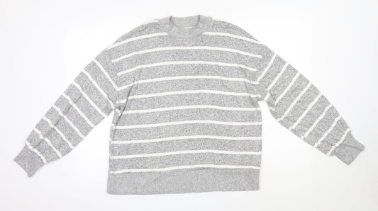 M&S Womens Grey Round Neck Striped Viscose Pullover Jumper Size 12   - The Lounge Edit