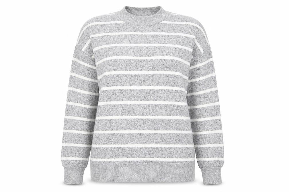Marks & Spencer Womens Grey Round Neck Striped Viscose Pullover Jumper Size 12   - The Lounge Edit