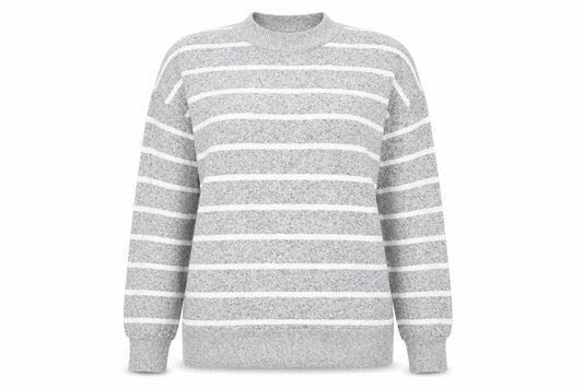 Marks & Spencer Womens Grey Round Neck Striped Viscose Pullover Jumper Size 12   - The Lounge Edit
