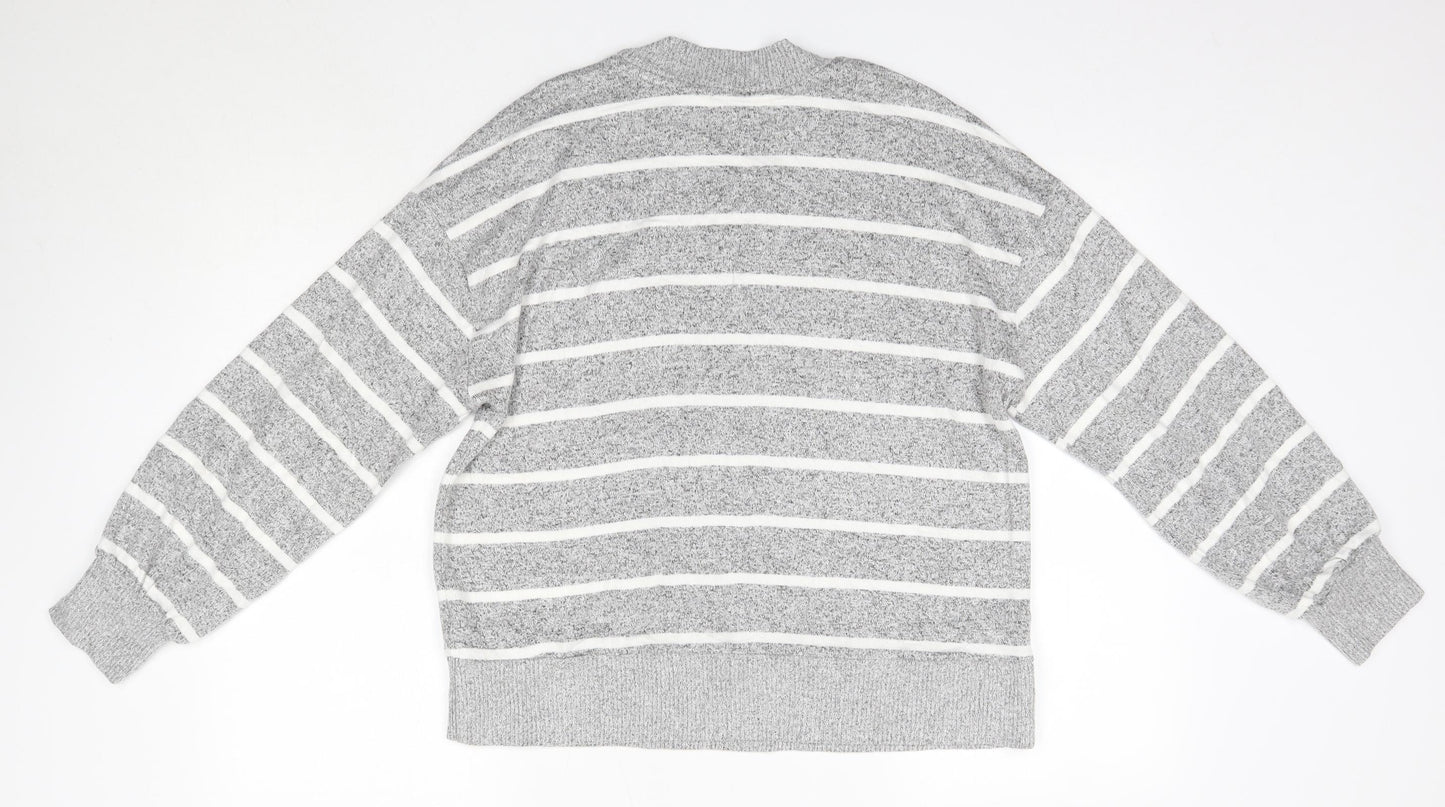 M&S Womens Grey Round Neck Striped Viscose Pullover Jumper Size 12   - The Lounge Edit
