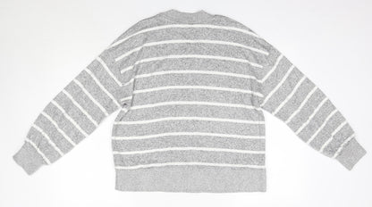 Marks & Spencer Womens Grey Round Neck Striped Viscose Pullover Jumper Size 12   - The Lounge Edit