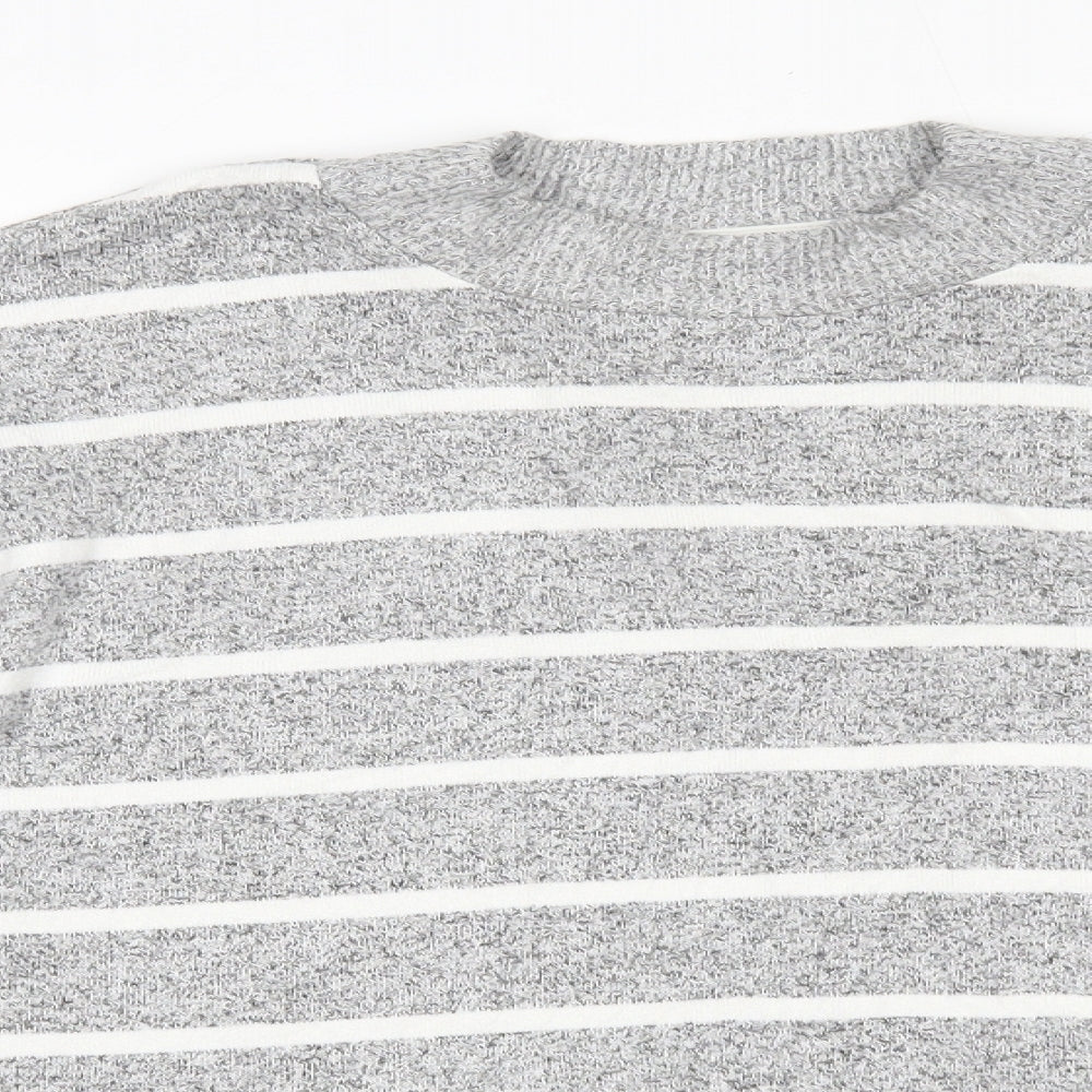 M&S Womens Grey Round Neck Striped Viscose Pullover Jumper Size 12   - The Lounge Edit