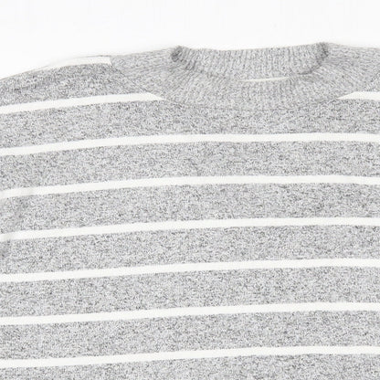 Marks & Spencer Womens Grey Round Neck Striped Viscose Pullover Jumper Size 12   - The Lounge Edit