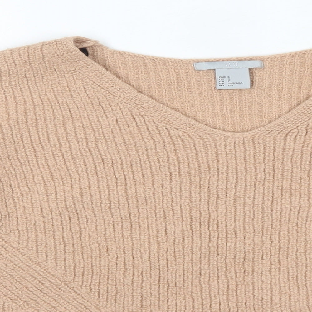 H&M Womens Pink V-Neck  Acrylic Pullover Jumper Size S