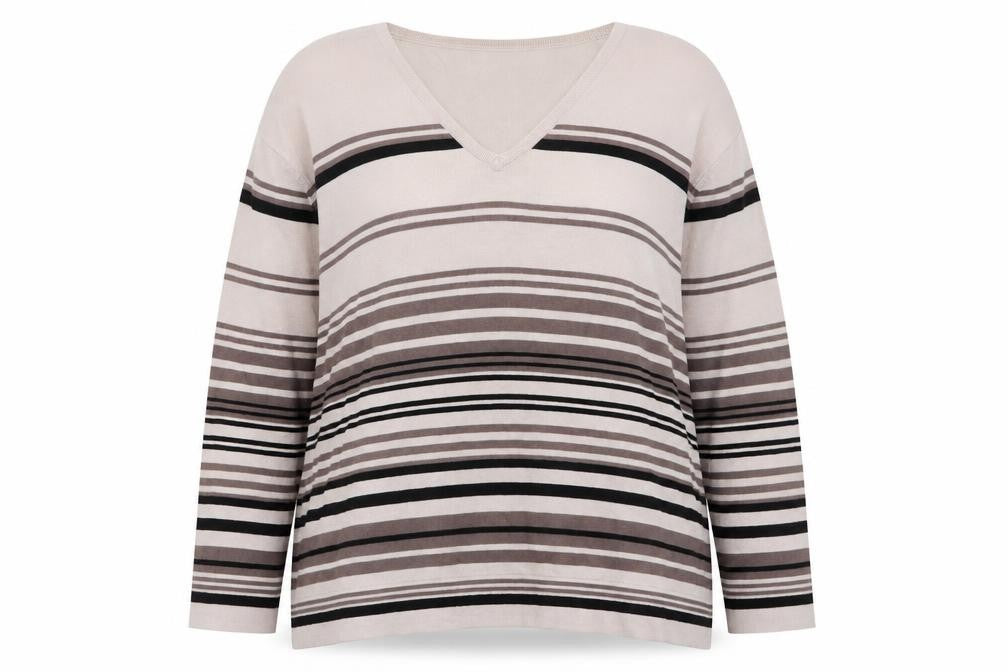 Viz-A-Viz Womens Brown V-Neck Striped Viscose Pullover Jumper Size 16