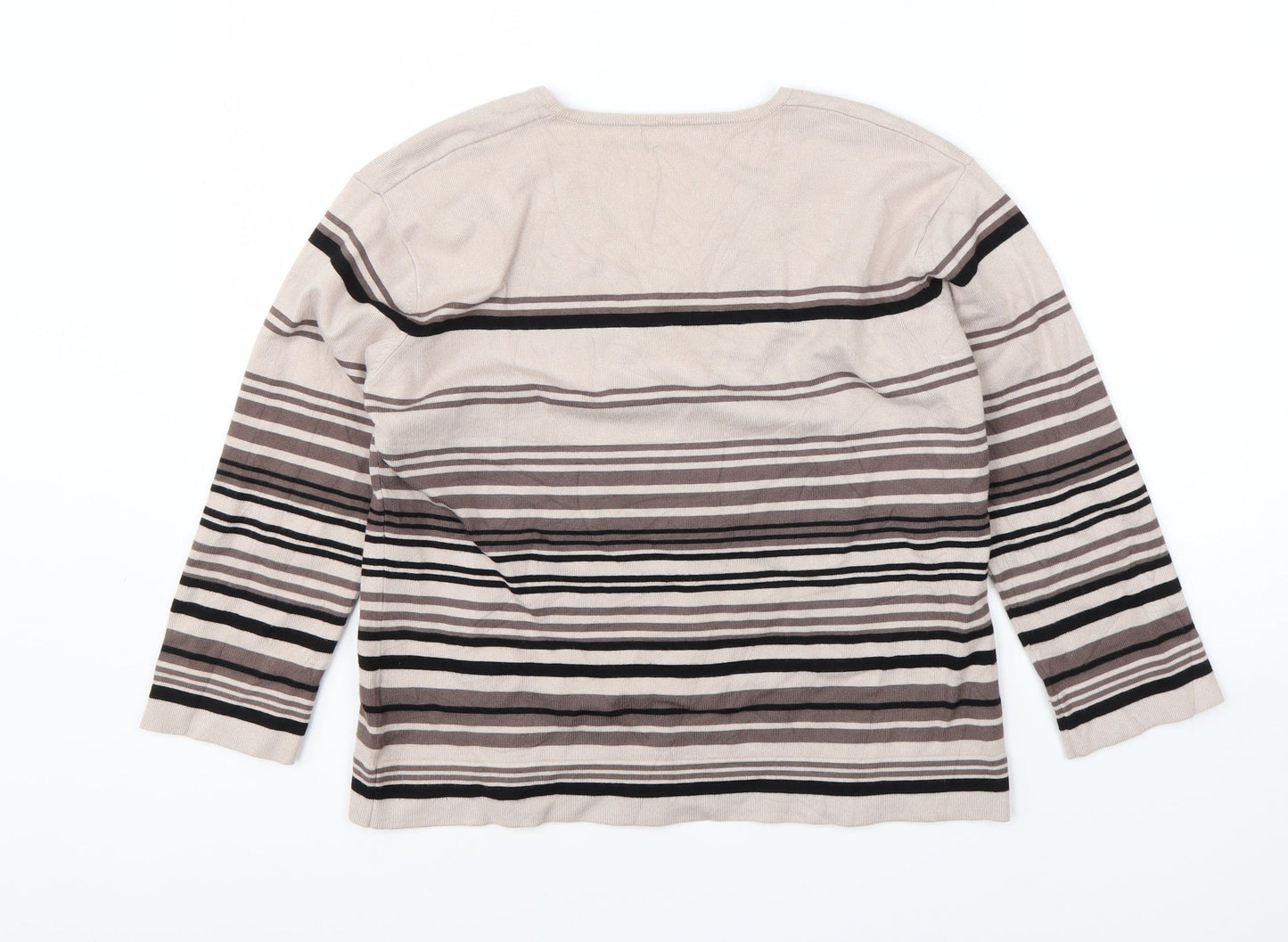 Viz-A-Viz Womens Brown V-Neck Striped Viscose Pullover Jumper Size 16