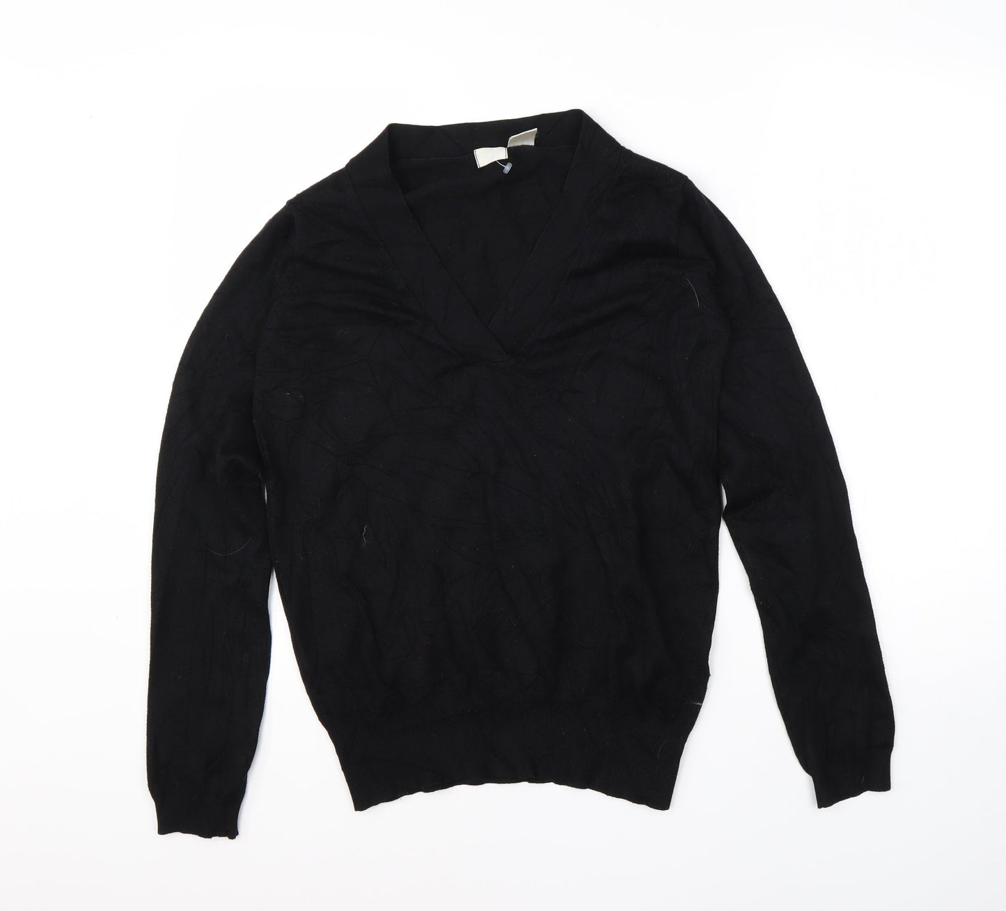 Preworn Womens Black V-Neck  Viscose Pullover Jumper Size 12