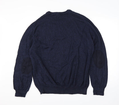 Easy Mens Blue Round Neck  Cotton Pullover Jumper Size XL