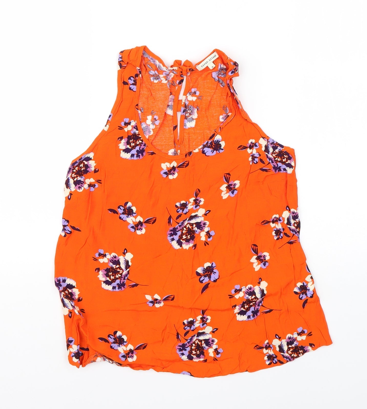 River Island Womens Orange Floral Viscose Basic Blouse Size 8 Round Neck