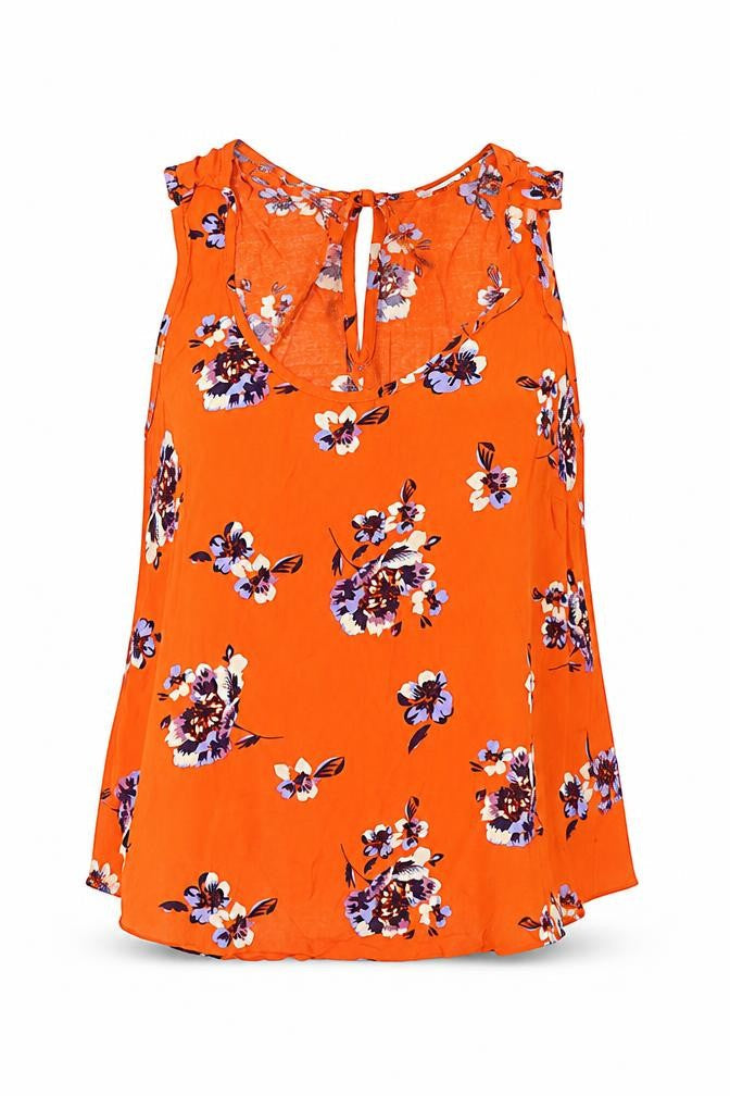 River Island Womens Orange Floral Viscose Basic Blouse Size 8 Round Neck