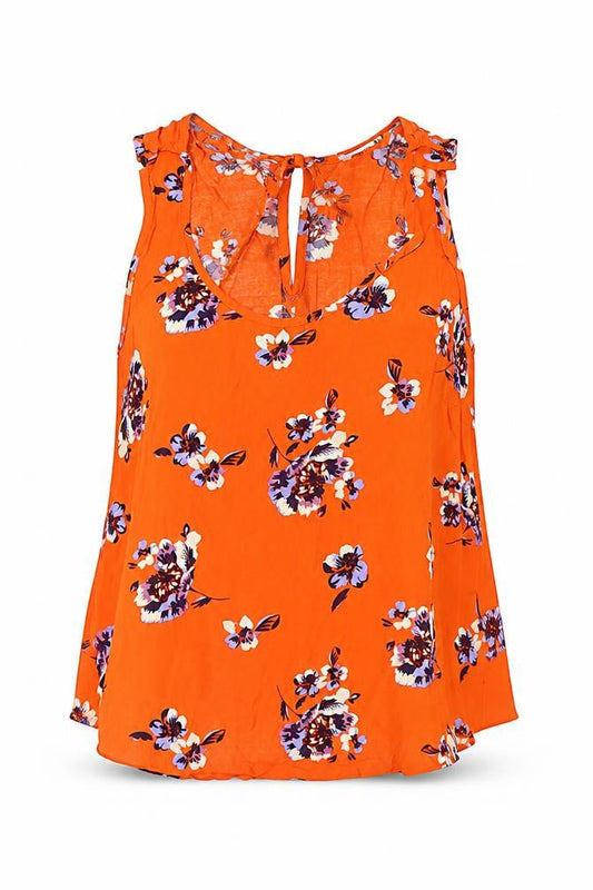 River Island Womens Orange Floral Viscose Basic Blouse Size 8 Round Neck