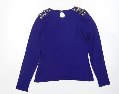 Darling  Womens Blue Round Neck  Viscose Pullover Jumper Size M