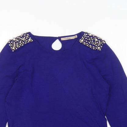 Darling  Womens Blue Round Neck  Viscose Pullover Jumper Size M
