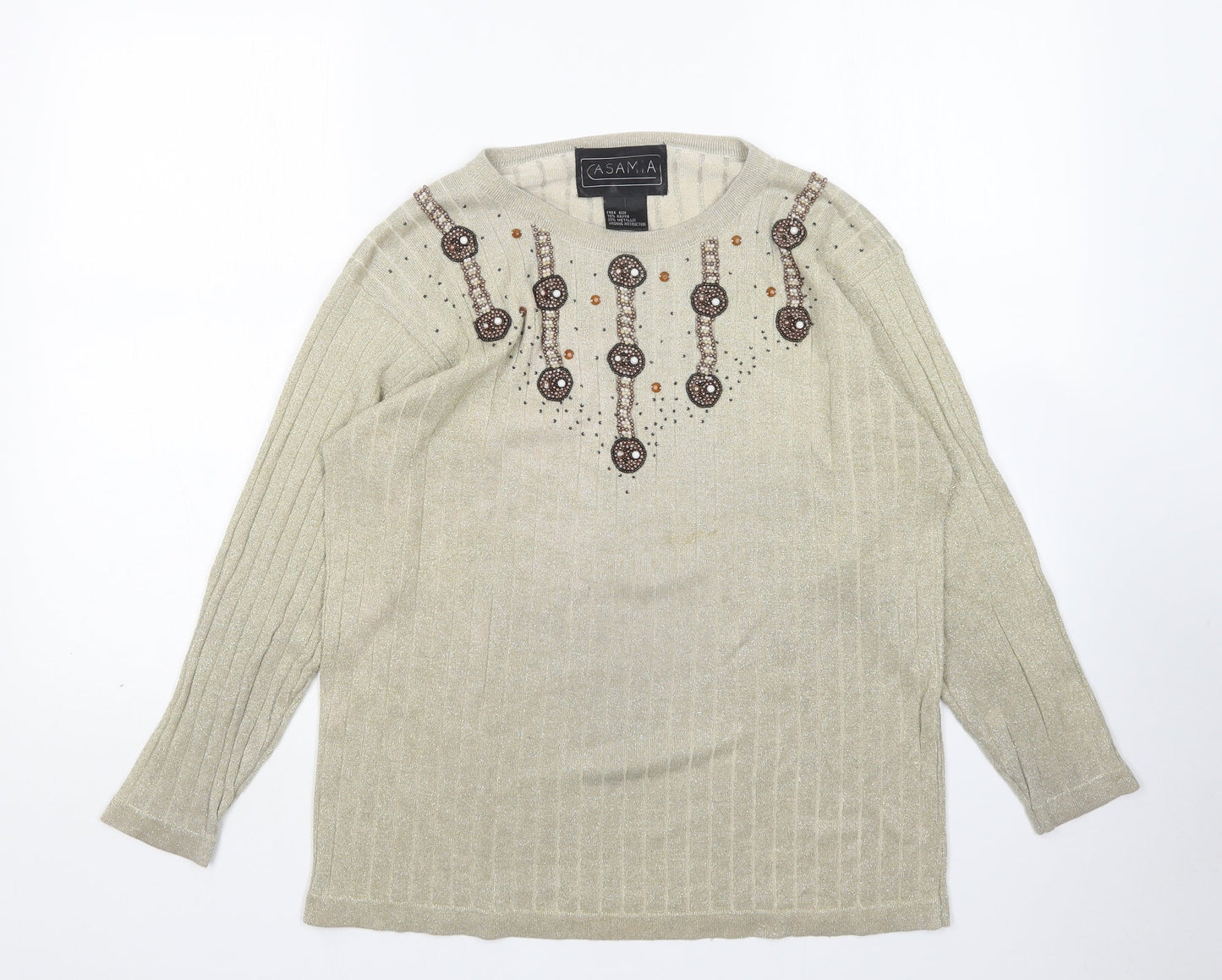 Casamia Womens Gold Round Neck  Rayon Pullover Jumper One Size