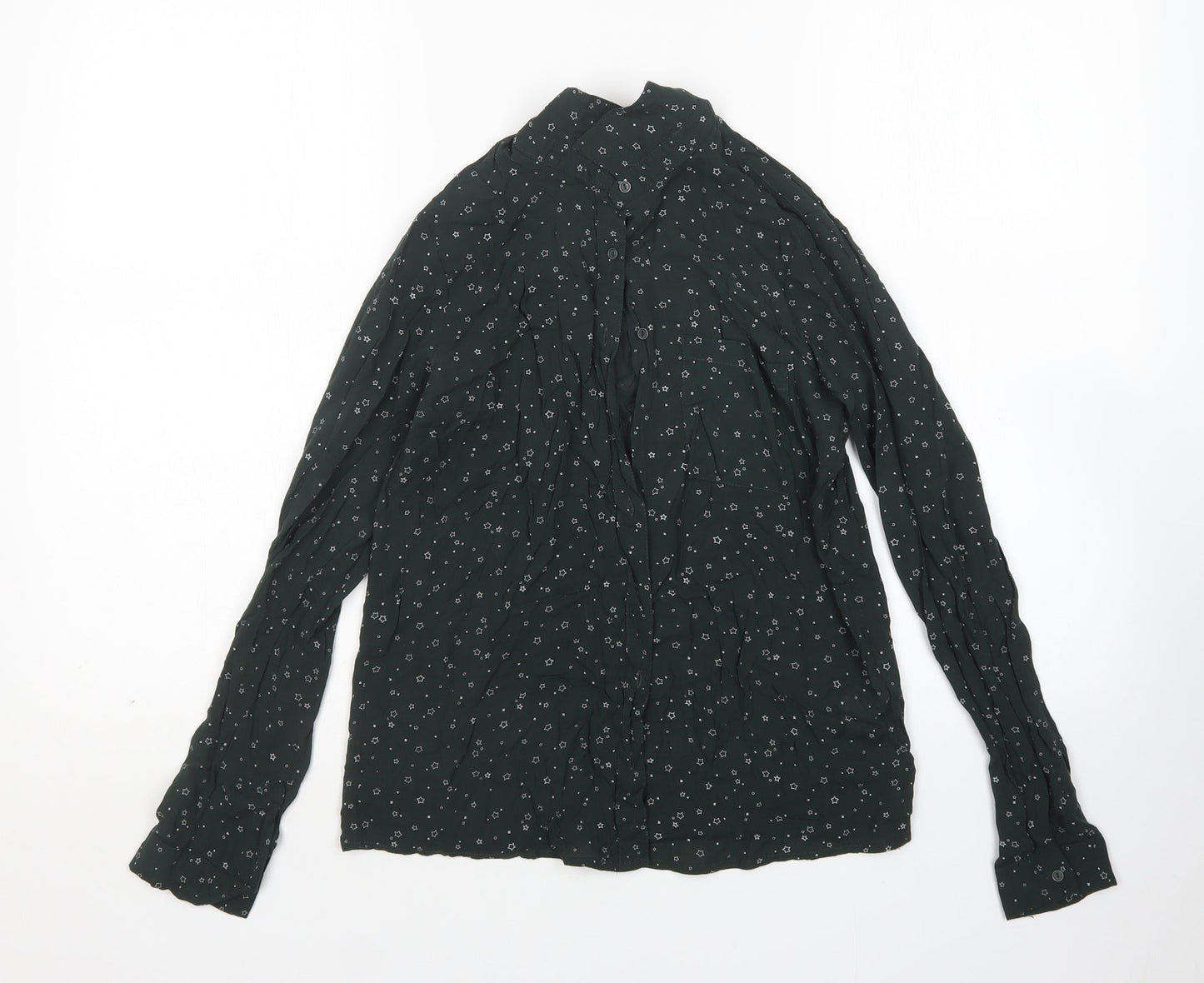 Pull & Bear Womens Green  Viscose Basic Button-Up Size XS Collared