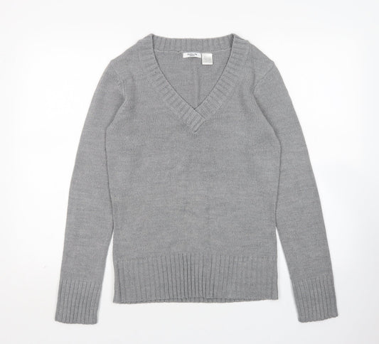 Redoute Womens Grey V-Neck  Acrylic Pullover Jumper Size 12
