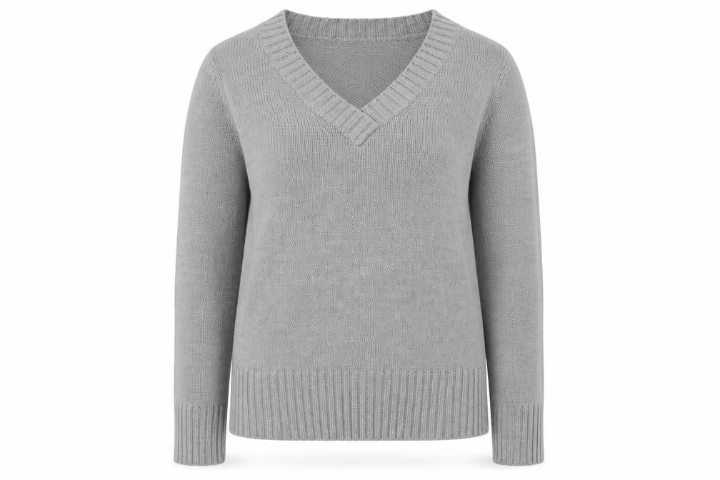 Redoute Womens Grey V-Neck  Acrylic Pullover Jumper Size 12