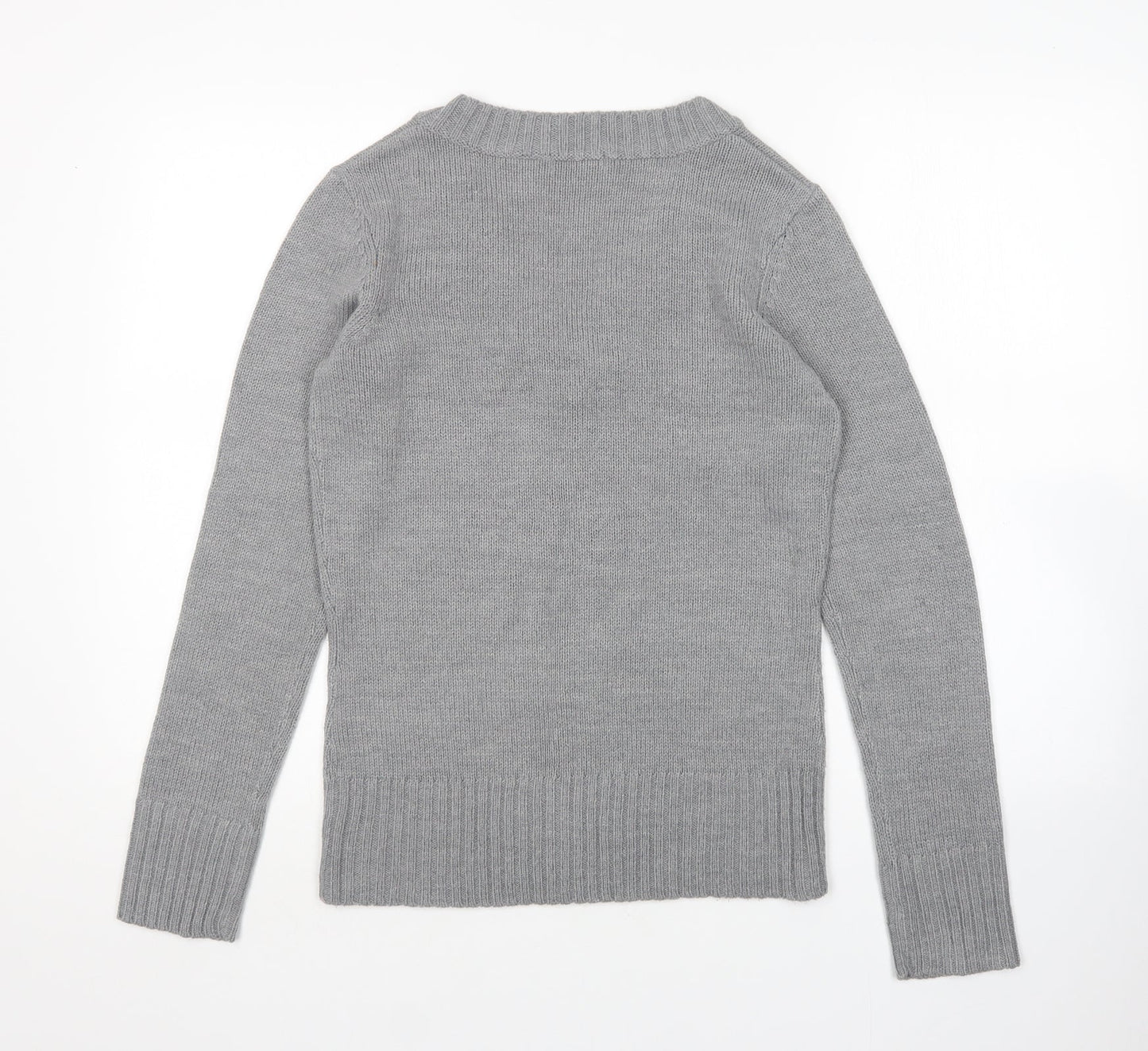 Redoute Womens Grey V-Neck  Acrylic Pullover Jumper Size 12