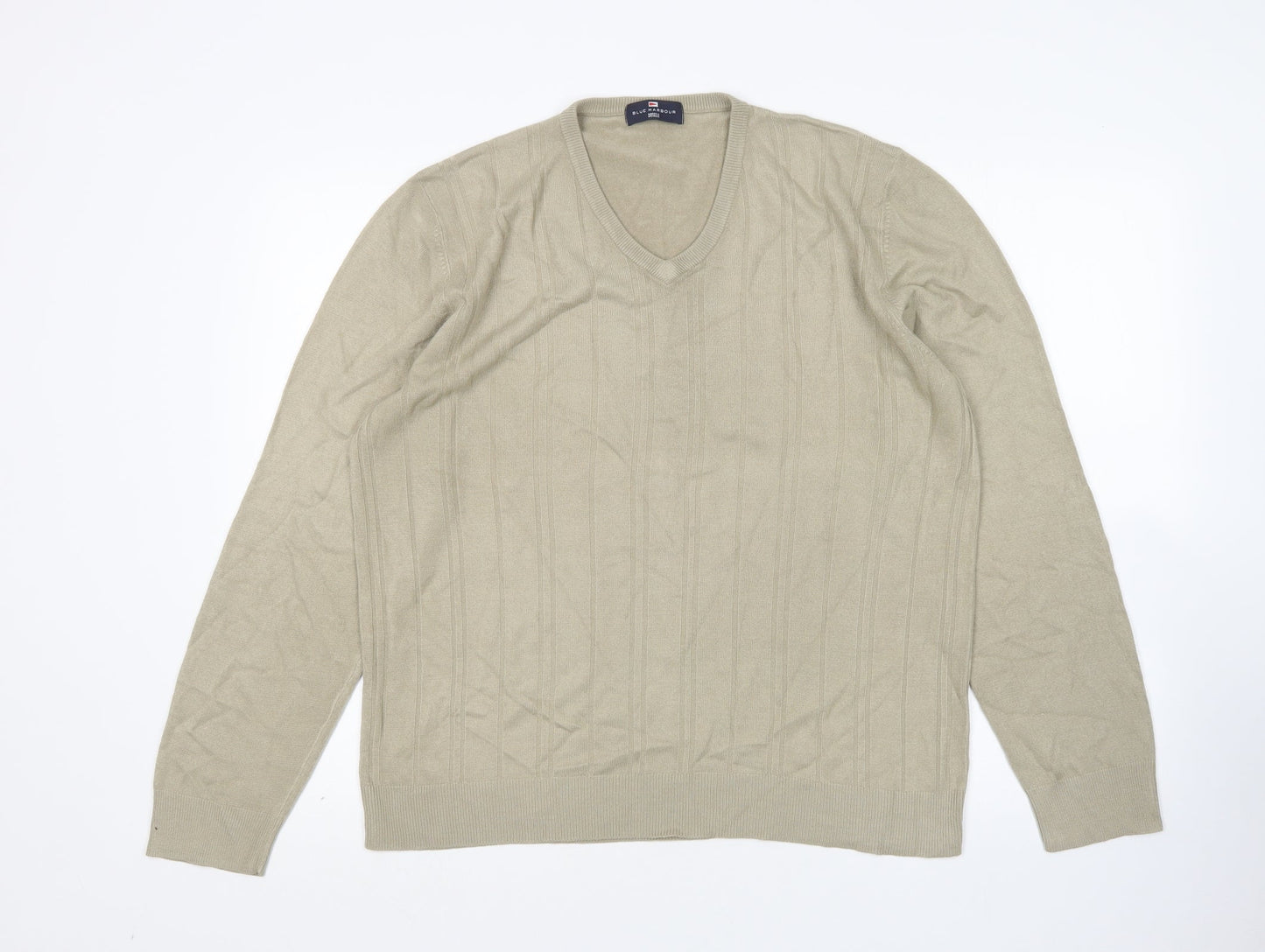 M&S Mens Beige V-Neck  Acrylic Pullover Jumper Size L